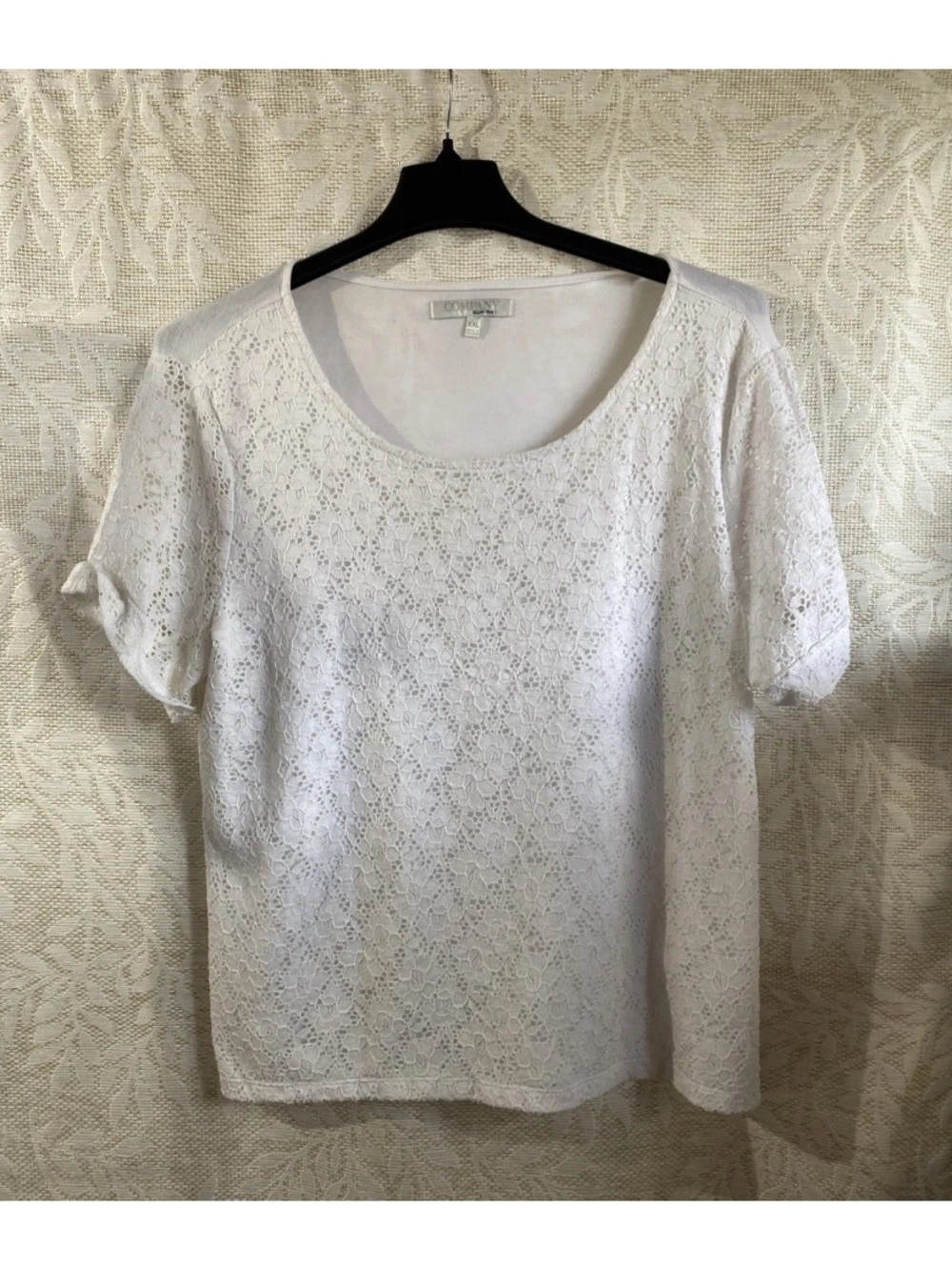 Ellen Tracy White Lace Short-Sleeve Scoop Neck Top